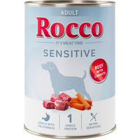 Produktbild von Rocco Sensitive Hundefutter Adult Rind mit Möhren Stückchen in Sauce 6 x 400 g