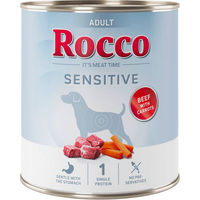 Produktbild von Rocco Sensitive Hundefutter Adult Rind mit Möhren Stückchen in Sauce 6 x 400 g