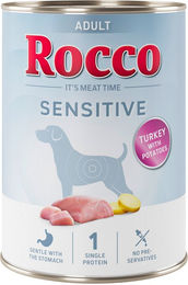 Produktbild von Rocco Sensitive Hundefutter Adult Truthahn mit Kartoffeln Stückchen in Sauce 6 x 400 g