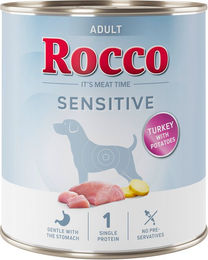 Produktbild von Rocco Sensitive Hundefutter Adult Truthahn mit Kartoffeln Stückchen in Sauce 6 x 800 g