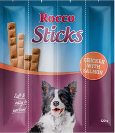 Produktbild von Rocco Sticks Belohnungssnack Huhn mit Lachs 360 g - 3 x 12 Stk.