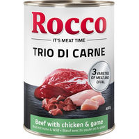 Produktbild von Rocco Trio di Carne Hundefutter Adult Stückchen in Sauce Rind Huhn Wild Getreidefrei 24 x 400 g - 24 x 400 g