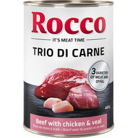 Produktbild von Rocco Trio di Carne Hundefutter Stückchen in Sauce Rind Huhn Kalb Getreidefrei 24 x 400 g - 24 x 400 g