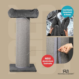 Rohrschneider Frieda XXL Kratztonne für Katzen mit tauschbaren Kratzmatten und waschbarem Cord-Bezug in Grau – Bild 1 von 6