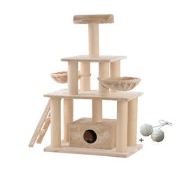 Rohrschneider Ginni XXL Katzenkratzbaum mit Spielballset aus Natursisal und Plüsch in Beige – Bild 1 von 4