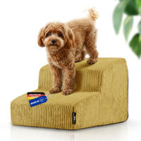 Produktbild von Rohrschneider Haustiertreppe für kleine Hunde mit rutschfester Unterseite und abnehmbarem Cordbezug Gelb