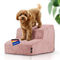 Produktbild von Rohrschneider Haustiertreppe für kleine Hunde mit rutschfester Unterseite und abnehmbarem Cordbezug in Rosa