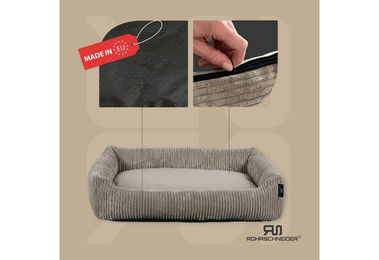 Rohrschneider Hundebett aus Cord für erwachsene Hunde in Beige oder Grau – Bild 1 von 7