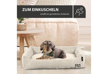 Rohrschneider Hundebett aus Cord für erwachsene Hunde in Beige oder Grau mit Gassibeutel – Bild 1 von 3