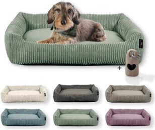 Rohrschneider Hundebett aus Cord für kleine und mittlere Hunde in Grün waschbar – Bild 1 von 3