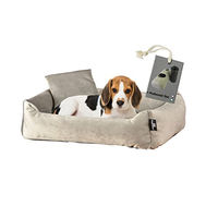 Produktbild von Rohrschneider Hundebett aus Velours für kleine und mittelgroße Hunde in Größe M, Waschbar, Beige/Grau