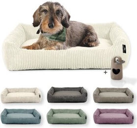 Rohrschneider Hundebett aus waschbarem Cord in Weiß Größe S – Bild 1 von 3