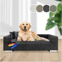 Produktbild von Rohrschneider Hundebett Cord mit hohem Rand und 2 Dekokissen Grau für mittelgroße und große Hunde