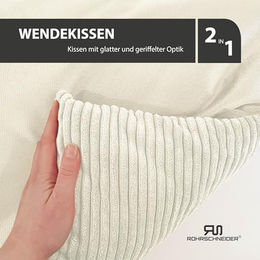 Rohrschneider Hundebett für kleine Hunde aus Cord mit waschbarem Bezug und Futternapf in Beige/Weiß – Bild 1 von 3