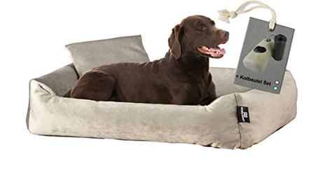 Rohrschneider Hundebett Kuschelsofa für Hunde Größe L in Taupe mit Hundekotbeutelset – Bild 1 von 5