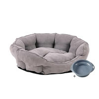 Produktbild von Rohrschneider Hundebett und Katzenbett George mit Futternapf Größe M Grau/Taupe für kleine und mittlere Hunde und Katzen