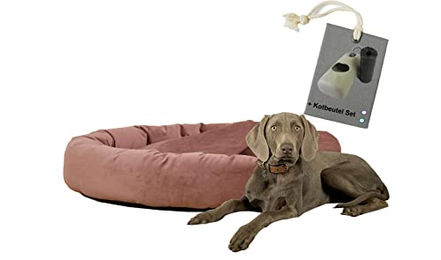 Rohrschneider Hundekissen Kuschelhöhle Denver aus Velours in Rosa Größe L mit Hundekotbeutelset – Bild 1 von 7
