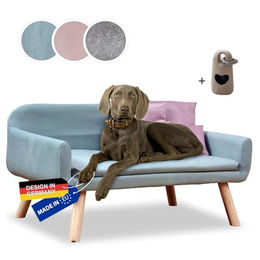 Rohrschneider Hundesofa Chicago Hundebett für kleine und mittelgroße Hunde Blau B 103 x T 57 x H 50 cm mit Vollholzbeinen und Gassibeutel – Bild 1 von 4
