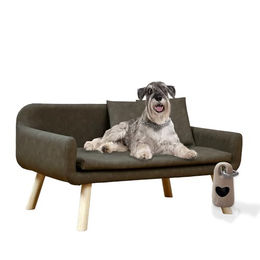 Rohrschneider Hundesofa XL Hundebett aus Kunstleder abwaschbar Braun Grau – Bild 1 von 9