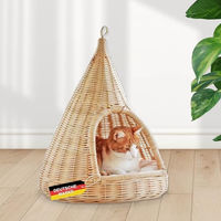 Produktbild von Rohrschneider Katzen-Hängekorb Sammy Katzenhöhle aus handgeflochtenem Rattan in Natur-Beige 45 x 45 x 55 cm