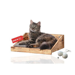 Rohrschneider Katzen Kletterstufe mit Kissen aus Holz in Natur Beige Braun – Bild 1 von 13