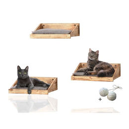 Rohrschneider Katzen Kletterwand 3er Set aus Holz mit Kissen und Spielballset – Bild 1 von 13