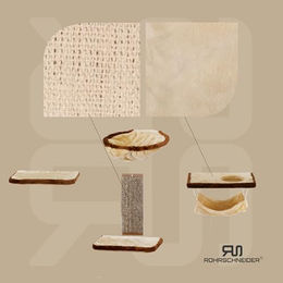 Rohrschneider Katzen-Kletterwand 6-teilig in Beige mit Kratzbrett und Höhlenbett aus Sisal – Bild 1 von 2