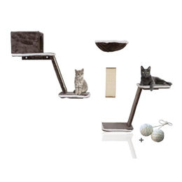 Rohrschneider Katzen Kletterwand 8-teilig mit Kratzbrett und Spielballset in Grau – Bild 1 von 3