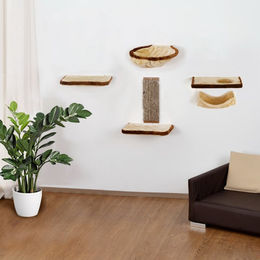 Rohrschneider Katzen-Kletterwand aus Holz 6-teilig beige-braun – Bild 1 von 7