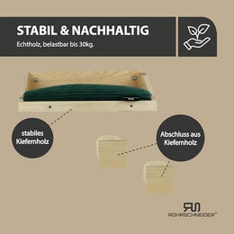 Rohrschneider Katzen Kletterwand aus Massivholz mit Katzenbett und 2 Katzentreppen aus Sisal inklusive grünem waschbarem Kissen – Bild 1 von 4