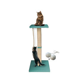 Rohrschneider Katzen Kratzbaum Emmi aus Echtholz mit Sisal und gepolsterter Liegefläche in Türkis 77 cm – Bild 1 von 11
