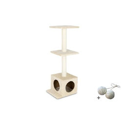 Produktbild von Rohrschneider Katzenbaum Delia Kratzbaum mit Spielball Set aus beige Plüsch und Sisal-Stämmen