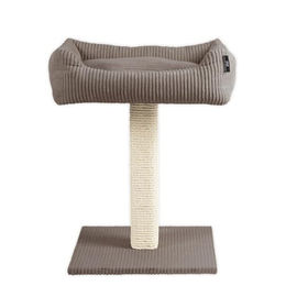 Rohrschneider Katzenbaum mit Kuschelsofa aus Vollholz und Cordstoff in Taupe 45x58x68 cm – Bild 1 von 1