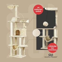 Rohrschneider Katzenbaum Travel XL mit Spielball und Hängematte aus Sisal in Beige für große Katzen – Bild 1 von 5
