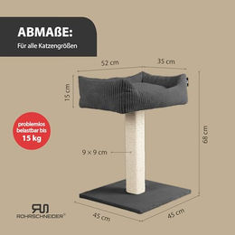 Rohrschneider Katzenbaum Wolly kleiner Kratzbaum mit Katzenbett aus Cordstoff in Grau – Bild 1 von 7