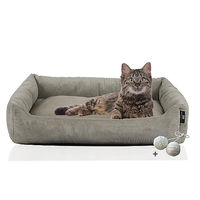 Produktbild von Rohrschneider Katzenbett aus Cordstoff mit Spielkugelset in Taupe