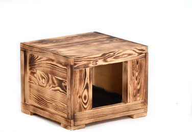 Produktbild von Rohrschneider Katzenhöhle Amadeus aus Holz geflammt mit Plüsch in Braun