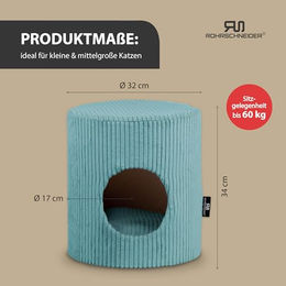Rohrschneider Katzenhöhle aus Cord in Türkis mit Spielkugel-Set – Bild 1 von 6