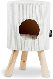 Produktbild von Rohrschneider Katzenhöhle Rund aus Cord mit Hocker und herausnehmbarem Kissen Beige