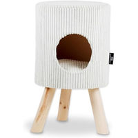 Produktbild von Rohrschneider Katzenhöhle Rund aus Cord mit Hocker und herausnehmbarem Kissen Beige