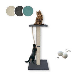 Rohrschneider Katzenkratzbaum Emmi Kratzsäule aus Holz mit Sisal und gepolsterter Liegefläche in Dunkelgrau 77 cm – Bild 1 von 11