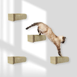 Rohrschneider Katzentreppe aus Holz mit Sisalseil als Katzenwand Kletterwand Kratzbrett 4er Set Natur Beige – Bild 1 von 4