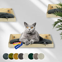 Produktbild von Rohrschneider Katzentreppe Wand aus Kiefernholz Natur mit waschbarem Cord-Kissen Dunkelgrau B 40 x T 28 x H 15 cm