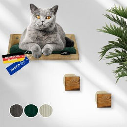 Rohrschneider Kletterwand aus Massivholz mit 2 Katzentreppen und grünem waschbarem Katzenkissen – Bild 1 von 2