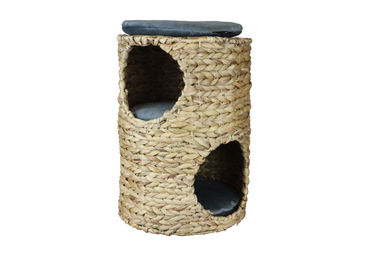 Produktbild von Rohrschneider Kratzbaum Bananenblatt Grau mit Samtkissen Ø32xH45 cm Katzenhöhle Katzenbett für Katzen