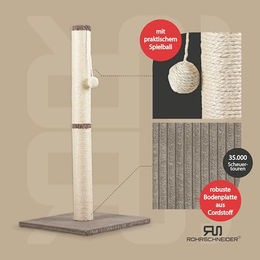 Rohrschneider Kratzbaum L Kratzsäule mit Spielkugel und Cordbezug in Beige Höhe 87 cm – Bild 1 von 3