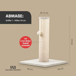 Rohrschneider Kratzbaum XL für Katzen mit Sisal-Kratzsäule Ø 12 cm und Spielball in Beige – Bild 1 von 2