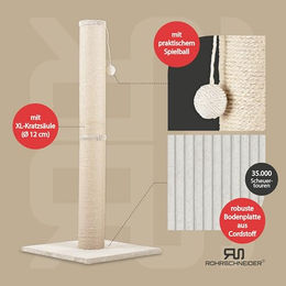 Rohrschneider Kratzbaum XL für Katzen mit Sisal-Kratzsäule Ø 12 cm und Spielball in Beige (Höhe 107 cm) – Bild 1 von 2