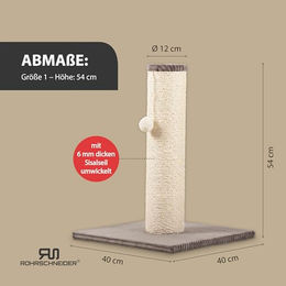 Rohrschneider Kratzbaum XL für Katzen mit Sisal-Kratzsäule und Spielball in Beige 54 cm – Bild 1 von 2