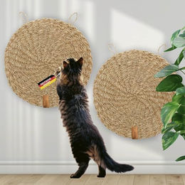 Rohrschneider Kratzmatte für Katzen aus handgeflochtenem Seegras rund 37 cm 2er Set – Bild 1 von 5